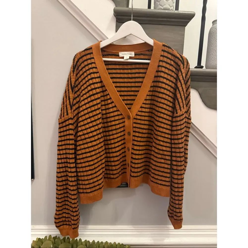 Treasure & Bond Rust & Black Stripe Boxy Cardigan Sweater sz 2X EUC